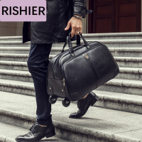 日示儿2021新款个性潮流 防水牛皮旅行包男女真皮拉杆包手提登机行李包拉杆袋男 雅黑 中