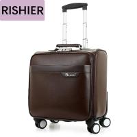 日示儿高端商务真皮旅行箱万向轮牛皮拉杆箱16寸20寸男登机箱密码行李箱 牛皮纹棕 18寸