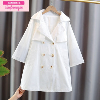 七斓女童风衣2022春秋新款韩版大儿童白色外套女孩中长款气质英伦上衣
