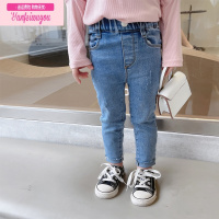 七斓女童牛仔裤春秋时髦两岁宝宝裤子韩版高腰修身弹力小脚黑色潮瘦版