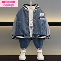 七斓鸿星尓克男童秋装牛仔外套22新款洋气宝宝春秋时髦帅儿童炸街棒球