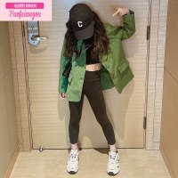 七斓女童西装外套春秋款炸街网红儿童绿色西服秋装时髦洋气大童装2022