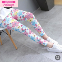 七斓夏季女童打底裤薄款中小童新款莫代尔九分裤外穿印花彩色洋气裤子