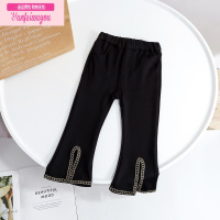 七斓女童裤子2022秋装新款开衩花边微喇叭裤中小童春秋洋气休闲长裤潮