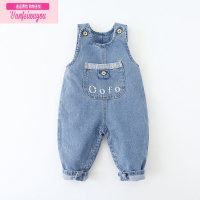 七斓宝宝牛仔背带裤子儿童春秋婴儿哈衣背心式无袖连体衣男童女童长裤