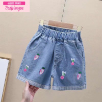 七斓女孩牛仔短裤2022新款洋气儿童高腰破洞中大童女童外穿宽热裤子薄
