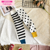 七斓儿童针织毛线裤女童秋冬打底裤女宝宝条纹外穿裤修身九分裤子