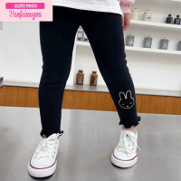 七斓女童一体绒打底裤加绒加厚黑色修身花边秋冬季女宝宝幼儿园长裤子