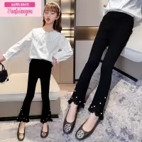 七斓女童裤子2022新款春秋装长裤儿童中大童弹力秋季小女孩黑色喇叭裤