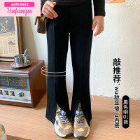 七斓阿宝家女童休闲裤秋装款宝宝洋气西装裤子韩版儿童开叉黑色喇叭裤