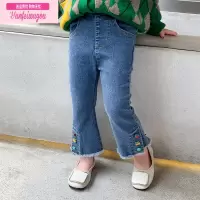 七斓女童牛仔裤子春秋新款中小童喇叭裤春秋洋气女宝宝儿童休闲长裤潮
