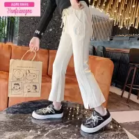 七斓女童裤子2022年新款儿童女洋气开叉长裤时髦中大童喇叭裤长裤夏季