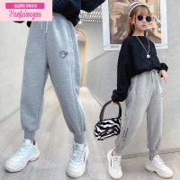 七斓女童加绒裤子春秋款外穿女孩洋气宽松卫裤秋冬季中大儿童一体绒裤