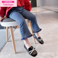 七斓女童裤子秋装2022新款宝宝网红牛仔裤春秋喇叭裤儿童洋气时髦秋款