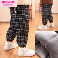 七斓格子裤加绒加厚三层夹棉裤子男童儿童一条过冬女童冬季男宝宝小童
