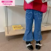 七斓女童牛仔裤2022新款春秋儿童洋气时髦喇叭裤小童长裤宝宝秋装裤子