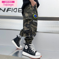 七斓男童裤子春秋款春季休闲裤工装迷彩男孩中大童帅气洋气2022新款