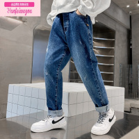 七斓中大童男童牛仔裤春秋款弹力软休闲长裤直筒简约潮牌男孩裤子秋冬