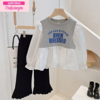 七斓童装2022秋装新款女童卫衣洋气百搭泡泡袖裙式花边拼接长袖上衣潮