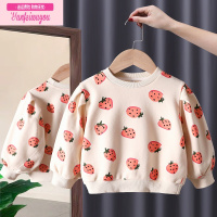 七斓2022女童秋季新款草莓印花卫衣动漫春秋韩版可爱中小女童长袖T恤