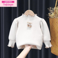 七斓童装秋冬女童一体绒毛球打底衫婴儿泡泡袖上衣女宝宝加绒加厚T恤