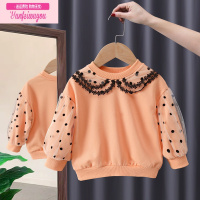 七斓童装2022新款儿童蕾丝春秋卫衣宝宝洋气春装女童娃娃领长袖上衣潮