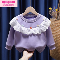 七斓女童加绒卫衣2022秋冬儿童加厚洋气可爱卡通动漫花边领宝宝上衣潮