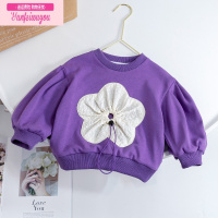 七斓女童花朵圆领春秋卫衣韩版童装2022女童秋装洋气中小童长袖上衣潮