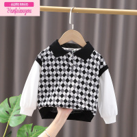 七斓男童春秋长袖T恤韩版儿童洋气格子翻领卫衣宝宝潮童装Polo衫上衣