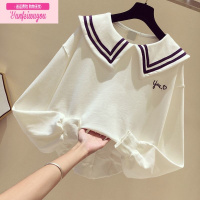 七斓女童娃娃领套头卫衣2022春季新款中大儿童学院风宽松洋气长袖春款