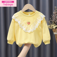 七斓女童春秋2022年新款卫衣长袖草莓蕾丝百搭童装春宝宝套头t恤