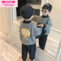 七斓童装男童条纹卫衣2022秋冬装新款半高领儿童韩版洋气加绒上衣冬季