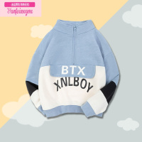 七斓儿童半拉链拼色卫衣秋季新款男童女童装上衣棉质立领休闲运动衣服