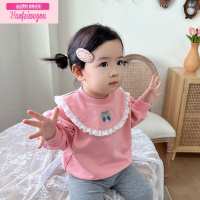 七斓女宝宝卫衣秋装洋气婴儿韩版长袖上衣2022新款小童圆领卫衣套头衫