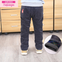 七斓儿童裤子灯芯绒双层款2021秋季新款男童条绒加里布长裤直筒休闲裤
