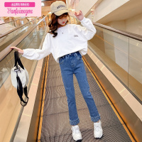 七斓女童牛仔裤春秋季2022新款中大童装修身烟管裤洋气直筒裤儿童裤子