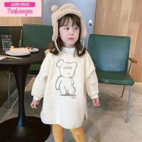 七斓童装儿童中长款秋冬加绒卫衣女童加厚连衣裙宝宝裙洋气套头打底衫