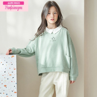七斓女童卫衣洋气中大童秋装2022新款圆领上衣韩版儿童小清新套头衫潮