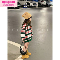 七斓NONOKIDS 秋季新款美式复古风女童撞色条纹卫衣宽松圆领上衣