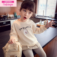 七斓女童卫衣秋装2022新款洋气儿童假两件打底上衣小女孩韩版圆领卫衣