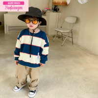七斓小小郑童装宝宝小童2022年新款韩系打底上衣黑白条纹男童卫衣春秋