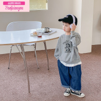 七斓方糖家童装男童假两件卫衣儿童新款春秋季上衣宝宝休闲洋气衣服潮