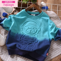 七斓男童卫衣春秋季2022新款中大童炸街压花渐变拼色儿童装长袖打底潮