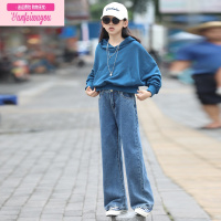 七斓女童牛仔裤春秋2022新款韩版休闲宽松直筒喇叭裤子儿童时髦阔腿裤