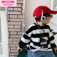 七斓小小郑童装儿童长袖上衣假两件黑白条纹潮酷炸街男童卫衣春秋款