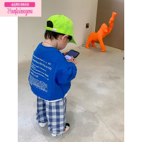 七斓小小郑童装宝宝春秋款韩版小童上衣幼儿园男童克莱因蓝色卫衣