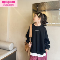 七斓菲菲的衣柜女童卫衣2022春秋新款中大童宽松假两件薄款刺绣上衣潮