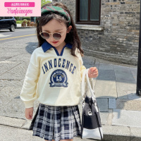 七斓陈大猪L妈 女童卫衣春秋款宽松休闲显瘦V领儿童宝宝长袖上衣童装