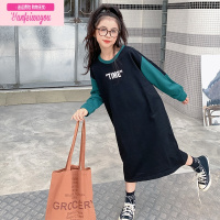 七斓女童秋季中长款t恤裙春秋款儿童韩版女大童洋气卫衣裙连衣裙子。