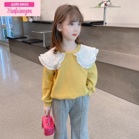 七斓女童卫衣春秋款套头长袖2022新款童装女孩洋气娃娃领儿童秋装上衣